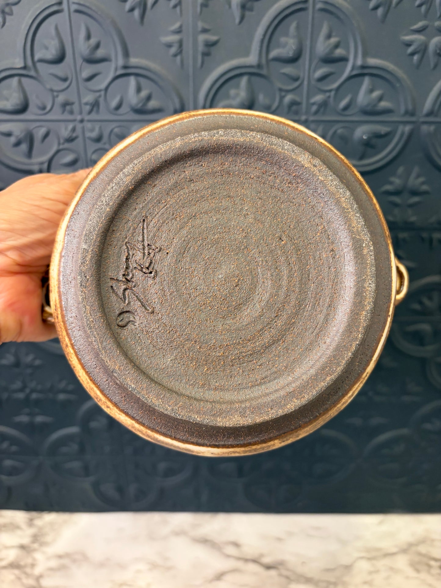 Studio Pottery Brown Pot with Flat Lid