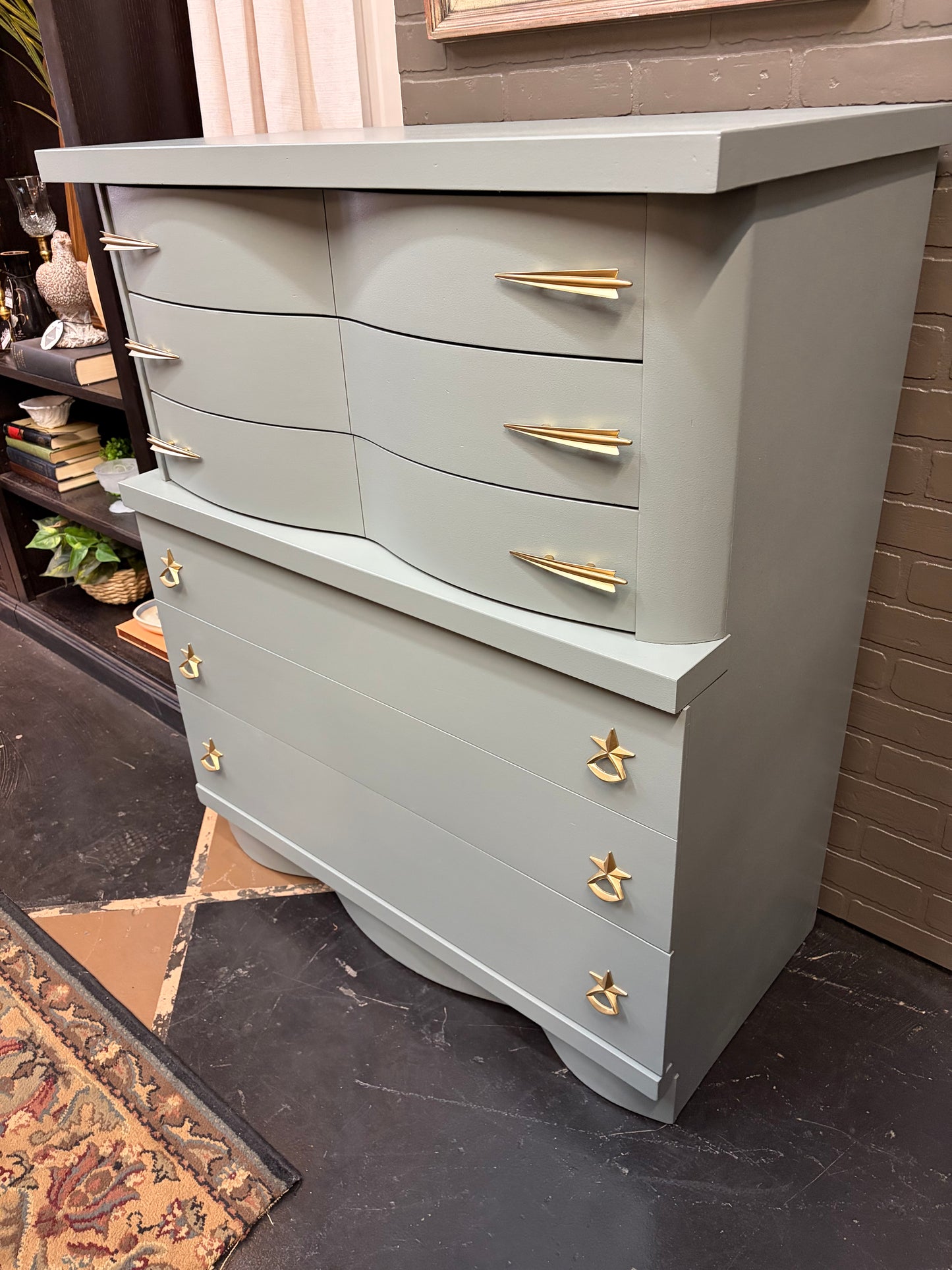 Mid Century Bassett Highboy Dresser Painted Earthen Ash