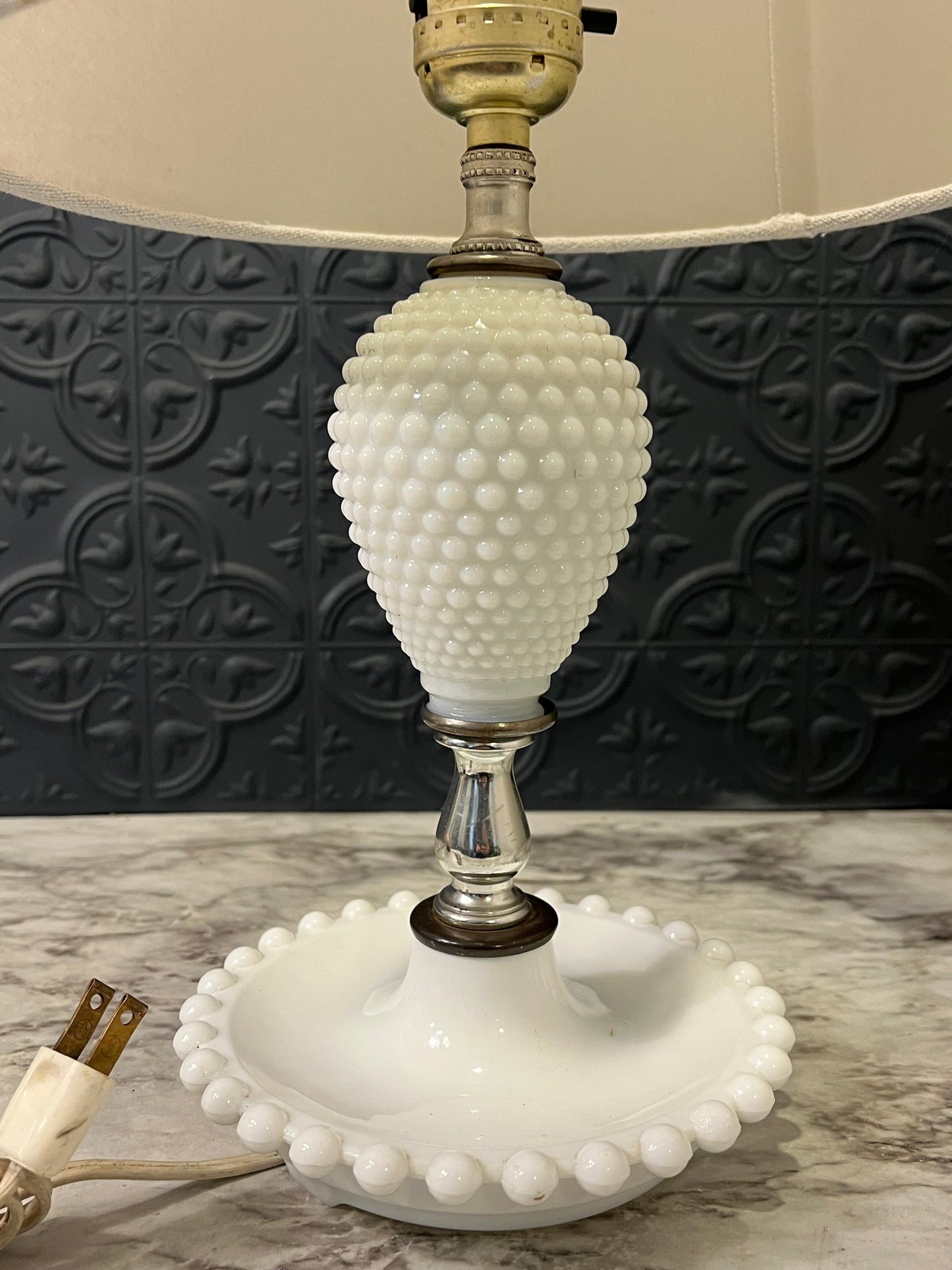 Milkglass Hobnail Lamp 16"tall