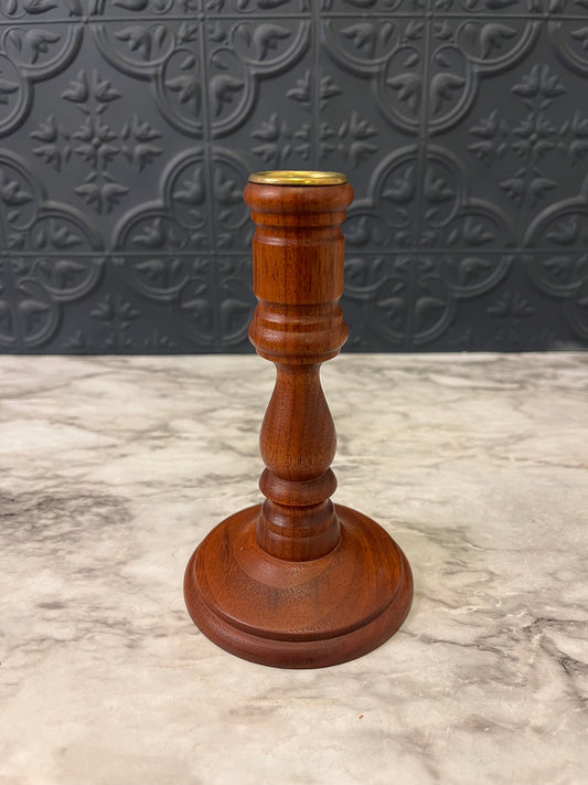 Wood Candle Holder with Gold Cup 6"