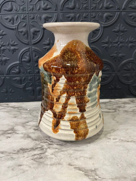 Cream Brown and Blue Pottery vase Ghana