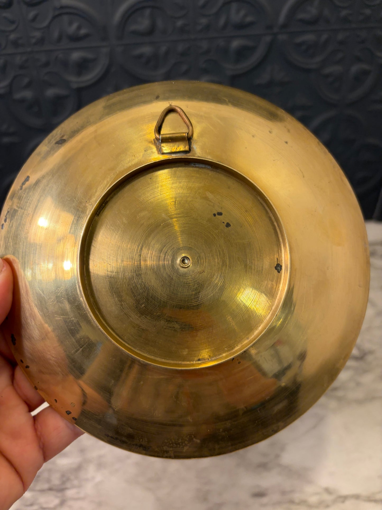 6" Brass Enamel Plate Teal and Red