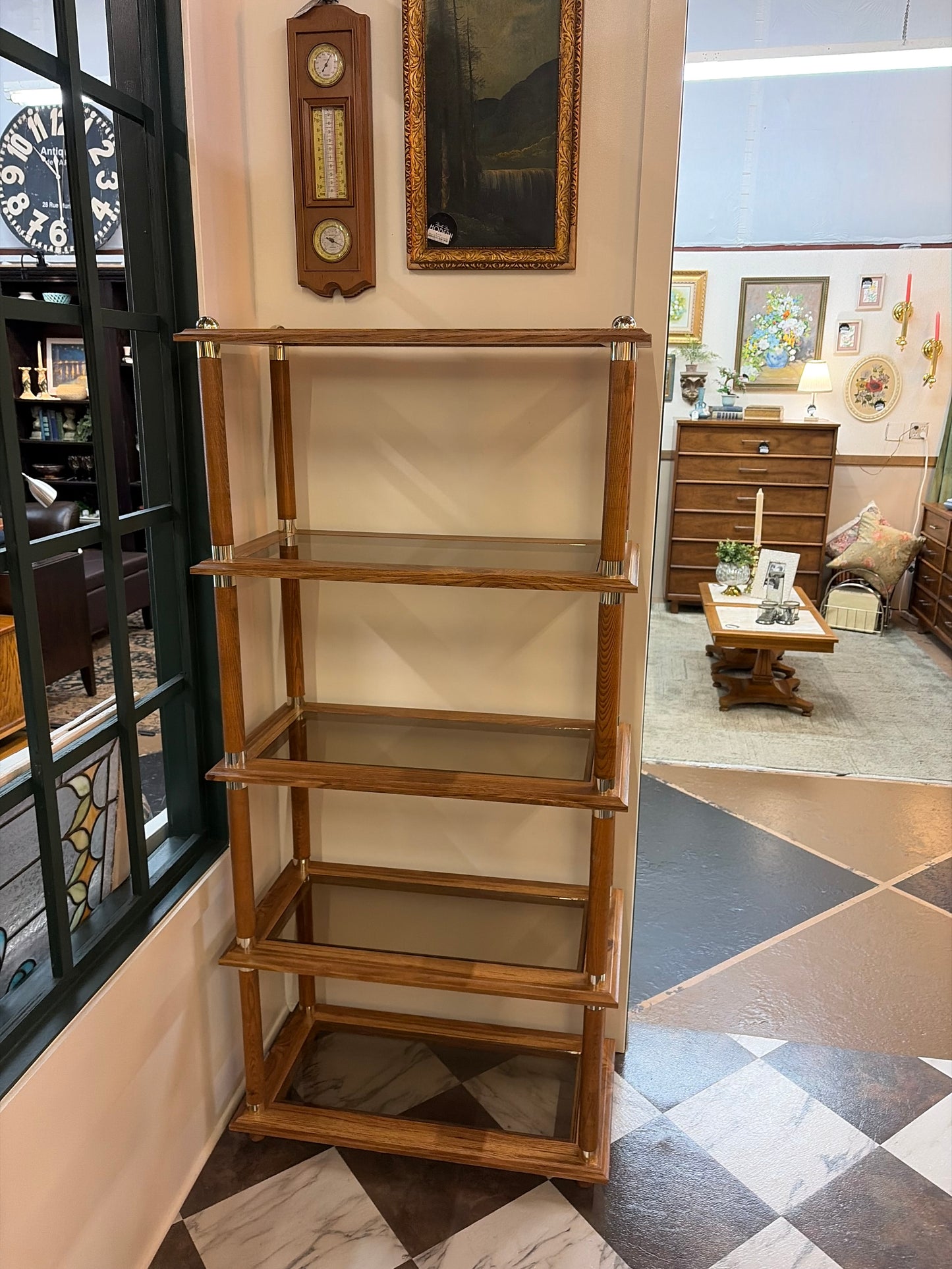 Mid Century Open Bookcase with Smoke Glass Shelves