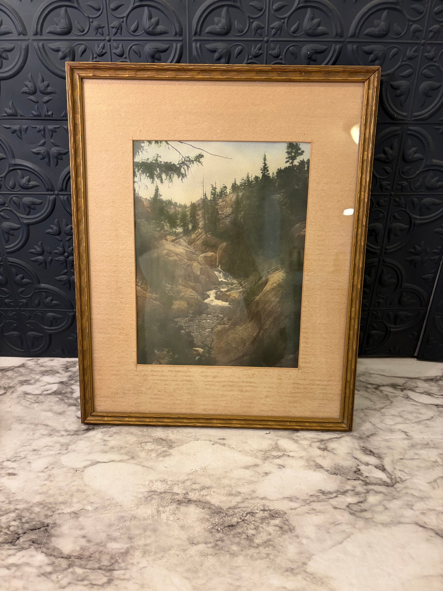 Vintage Print of Mountain Creek in Gold Frame