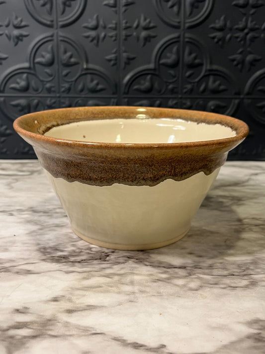 Cream Pottery Bowl with Brown
