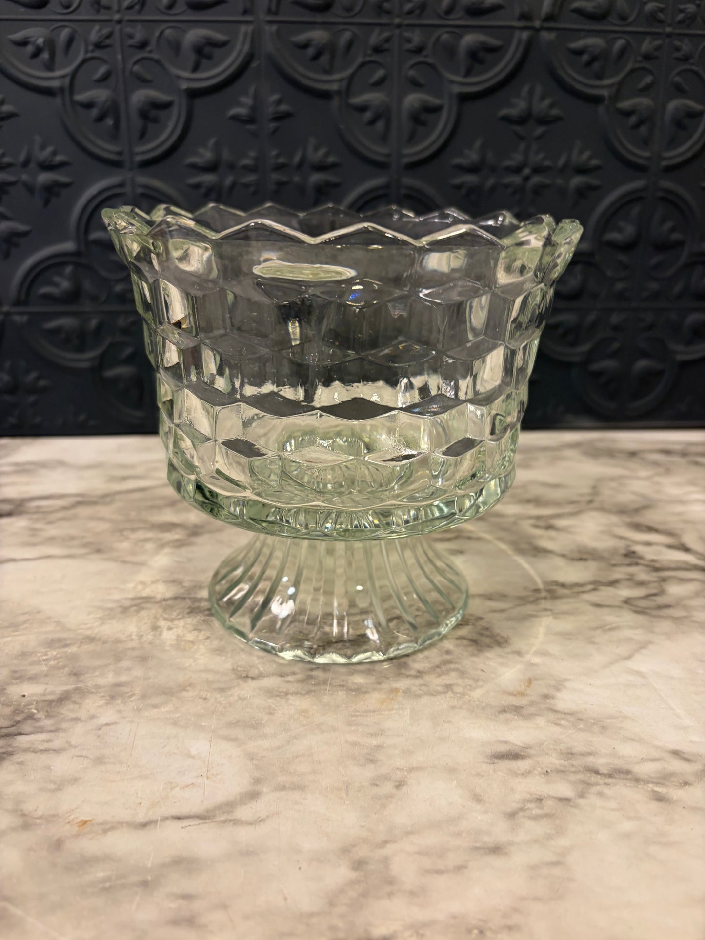 Homco Glass Cubist Pedestal Bowl