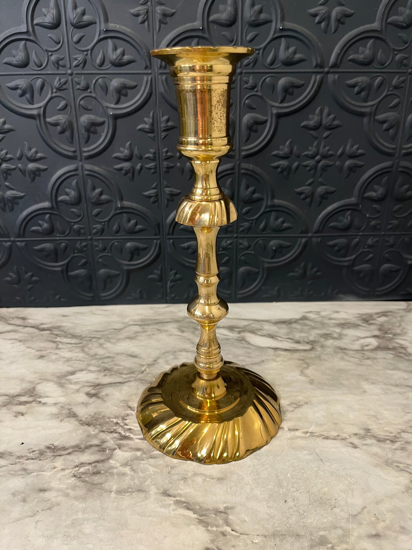 Brass Candle Holder 9.5 Round swirl base