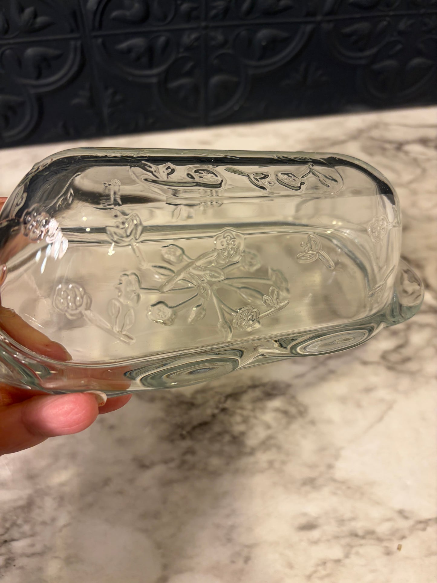 Anchor Hocking Savannah Pattern Glass Butter Dish