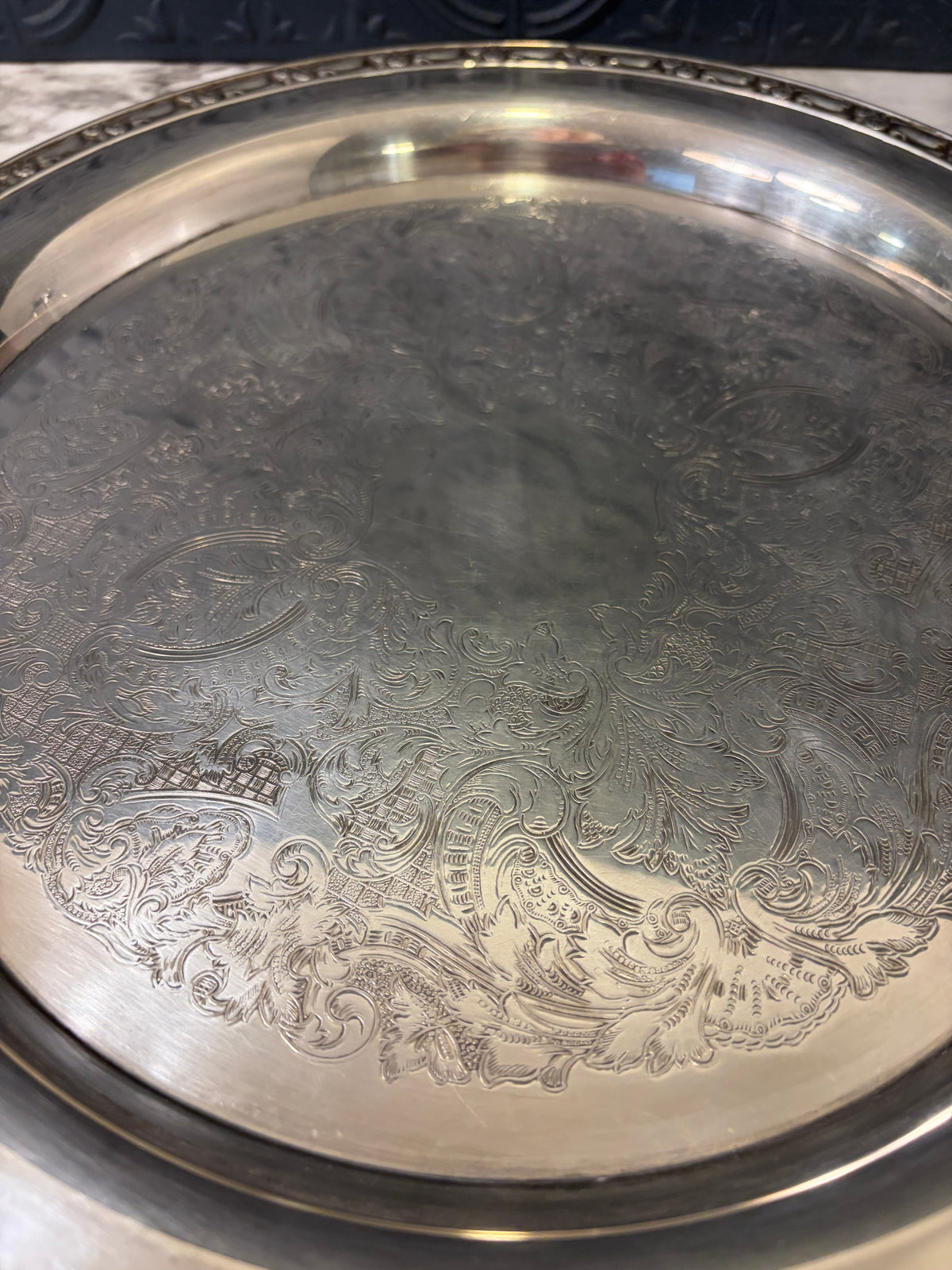 12.5" Silver Plate Etched Tray