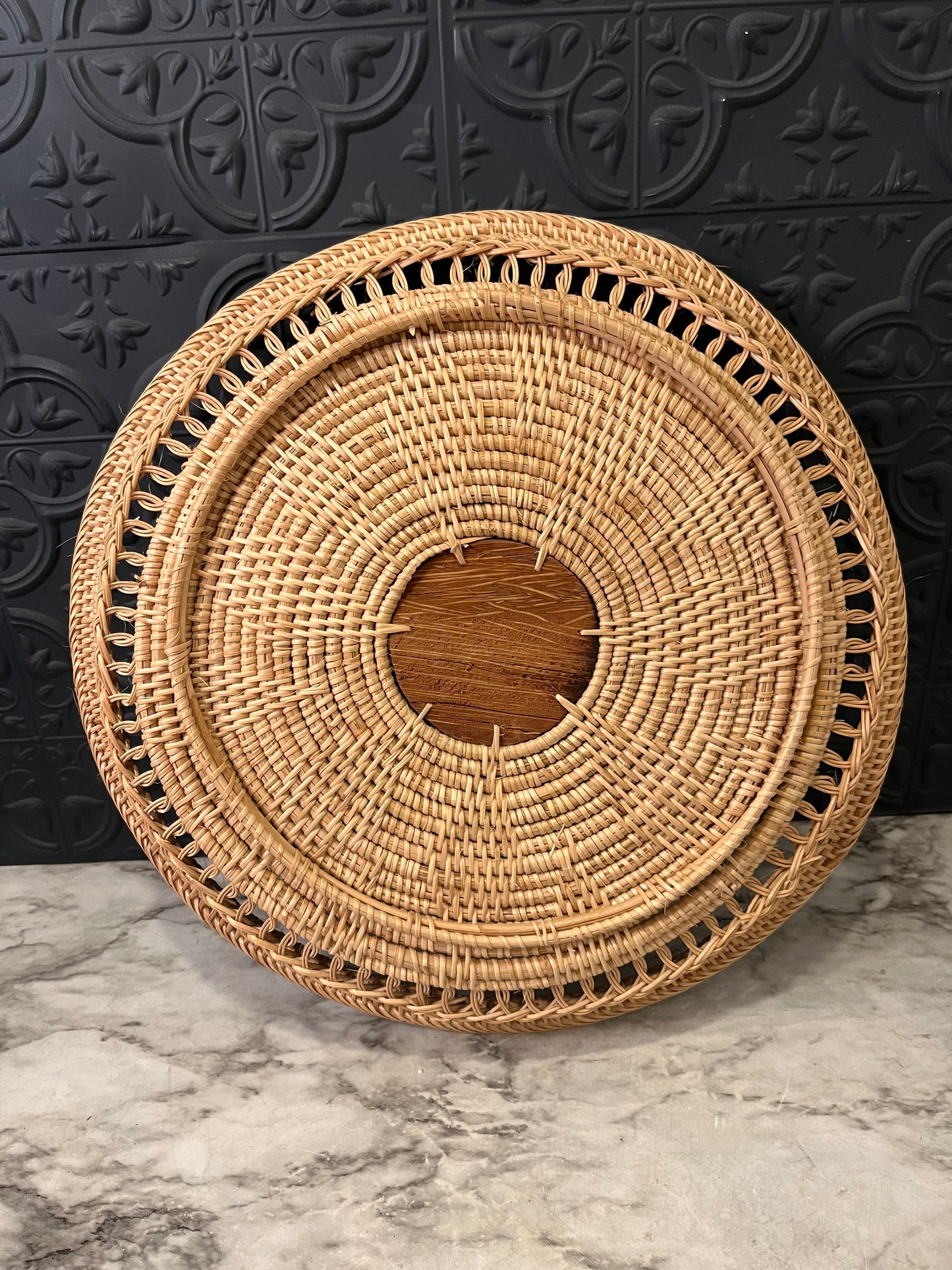 Woven Basket with Wooden Center