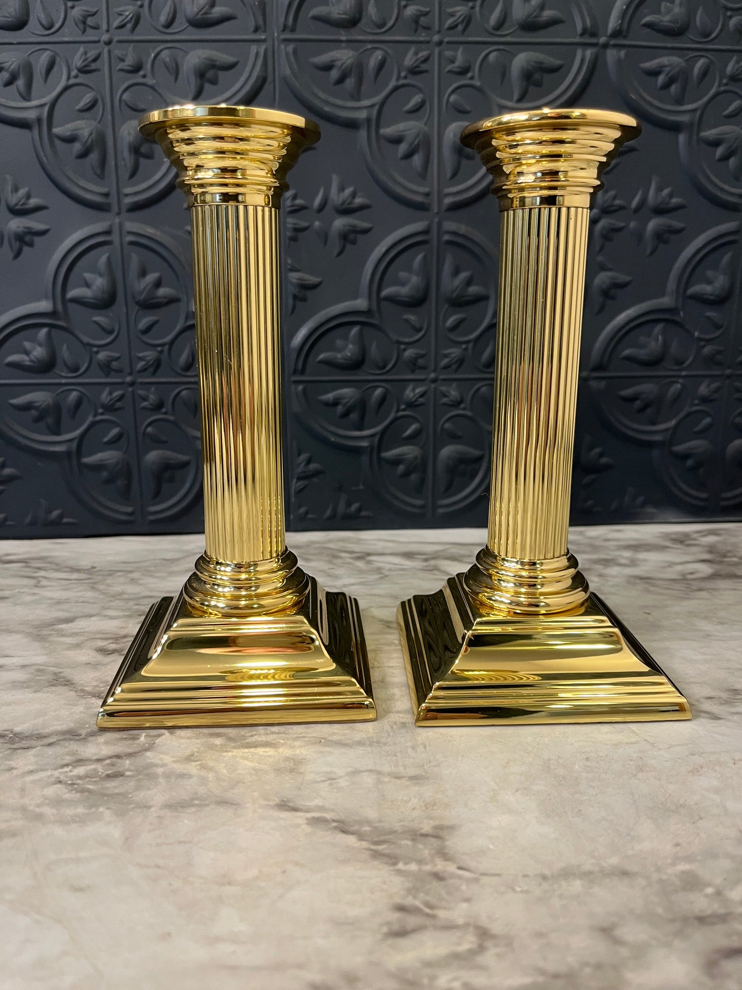 Brass Column Candle Holders Set of 2