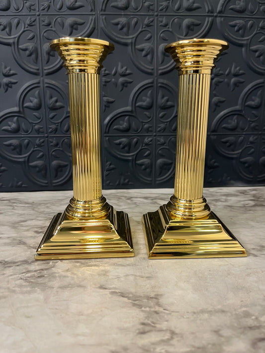 Brass Column Candle Holders Set of 2