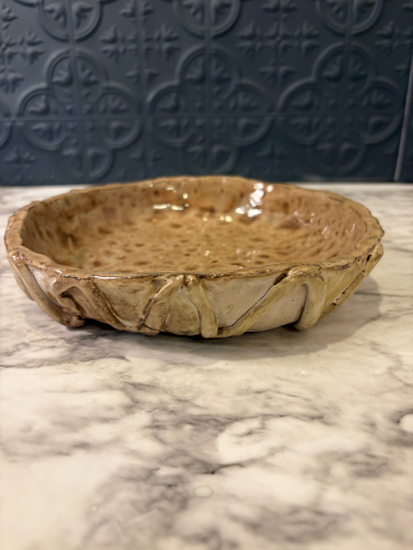 Studio Pottery Zig Zag Shallow Bowl