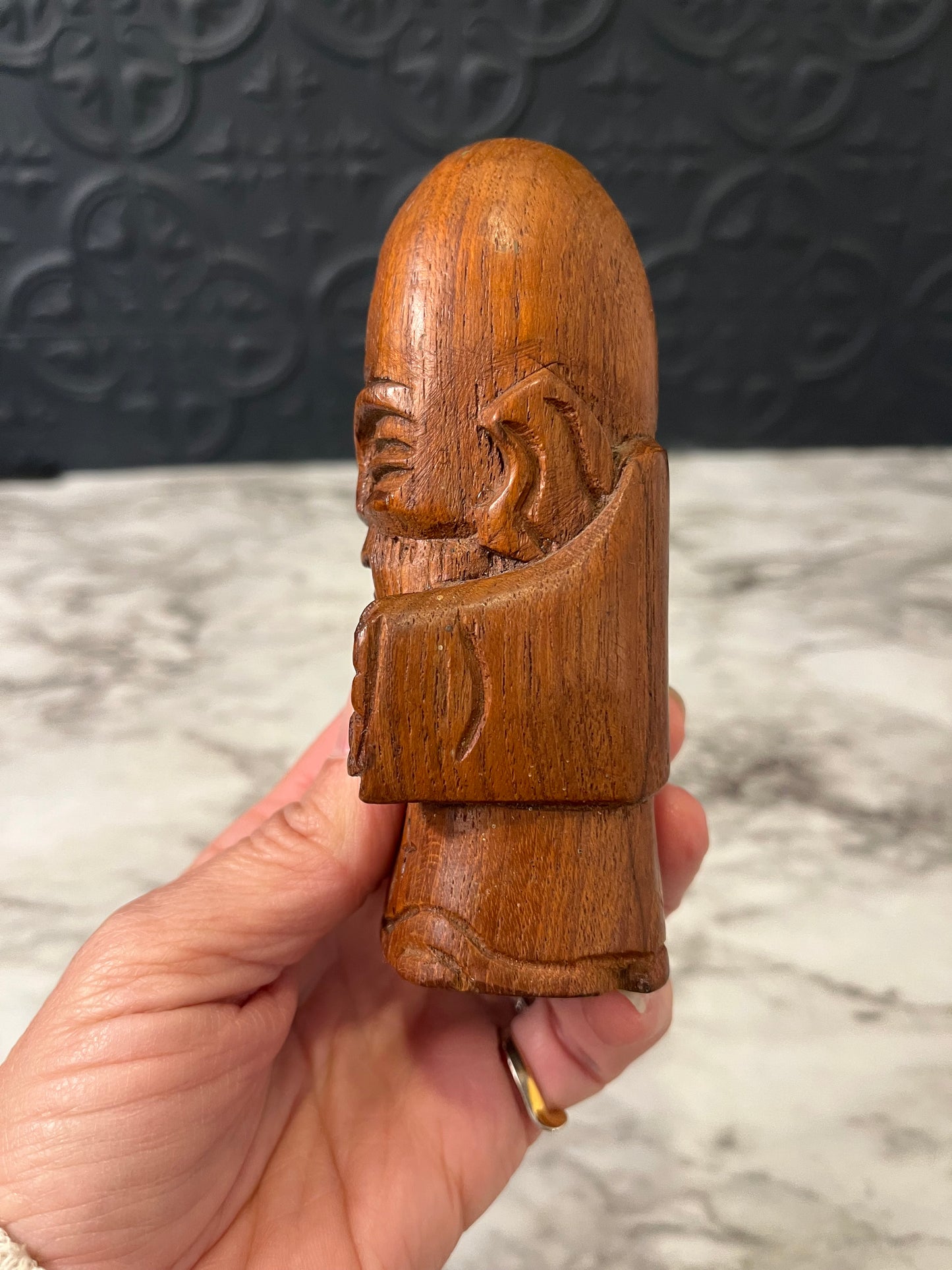 Wood Carved Asian Man Small