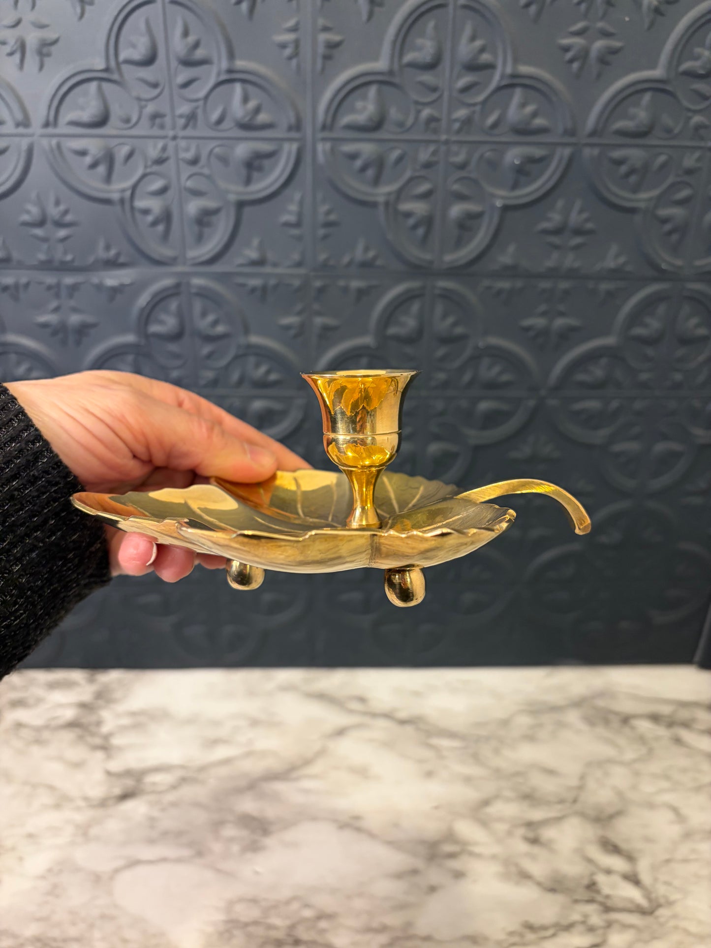 Brass Sugar Maple Leaf Candle Holder