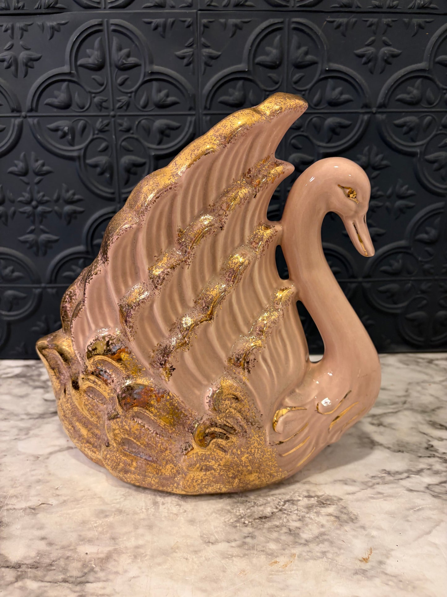 Pink and Gold Swan Planter