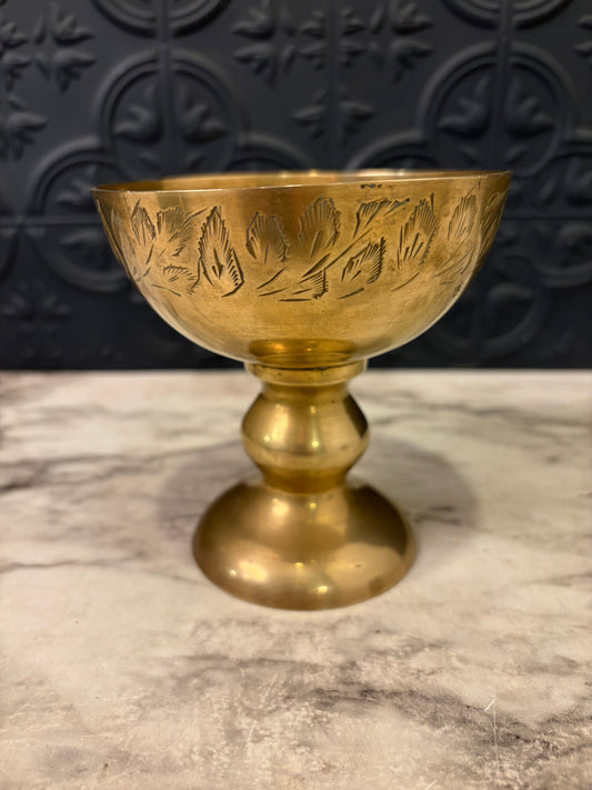 Brass Pedestal Etched Bowl Small