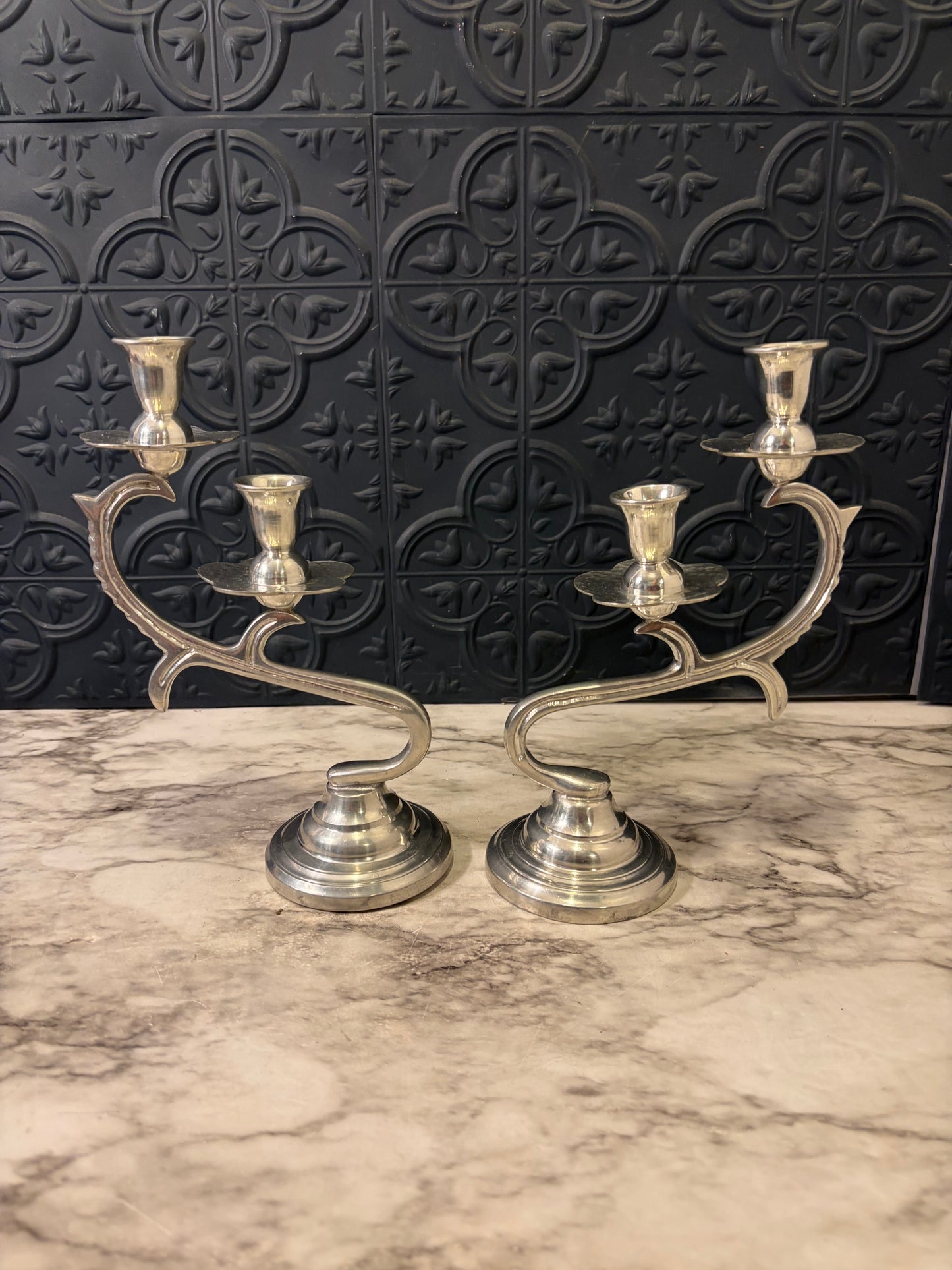Set of Silverplate Double Flower Candleabras