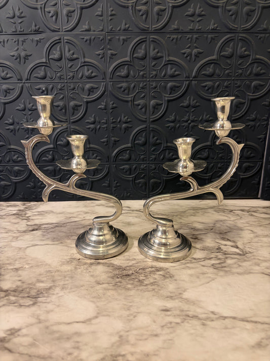 Set of Silverplate Double Flower Candleabras