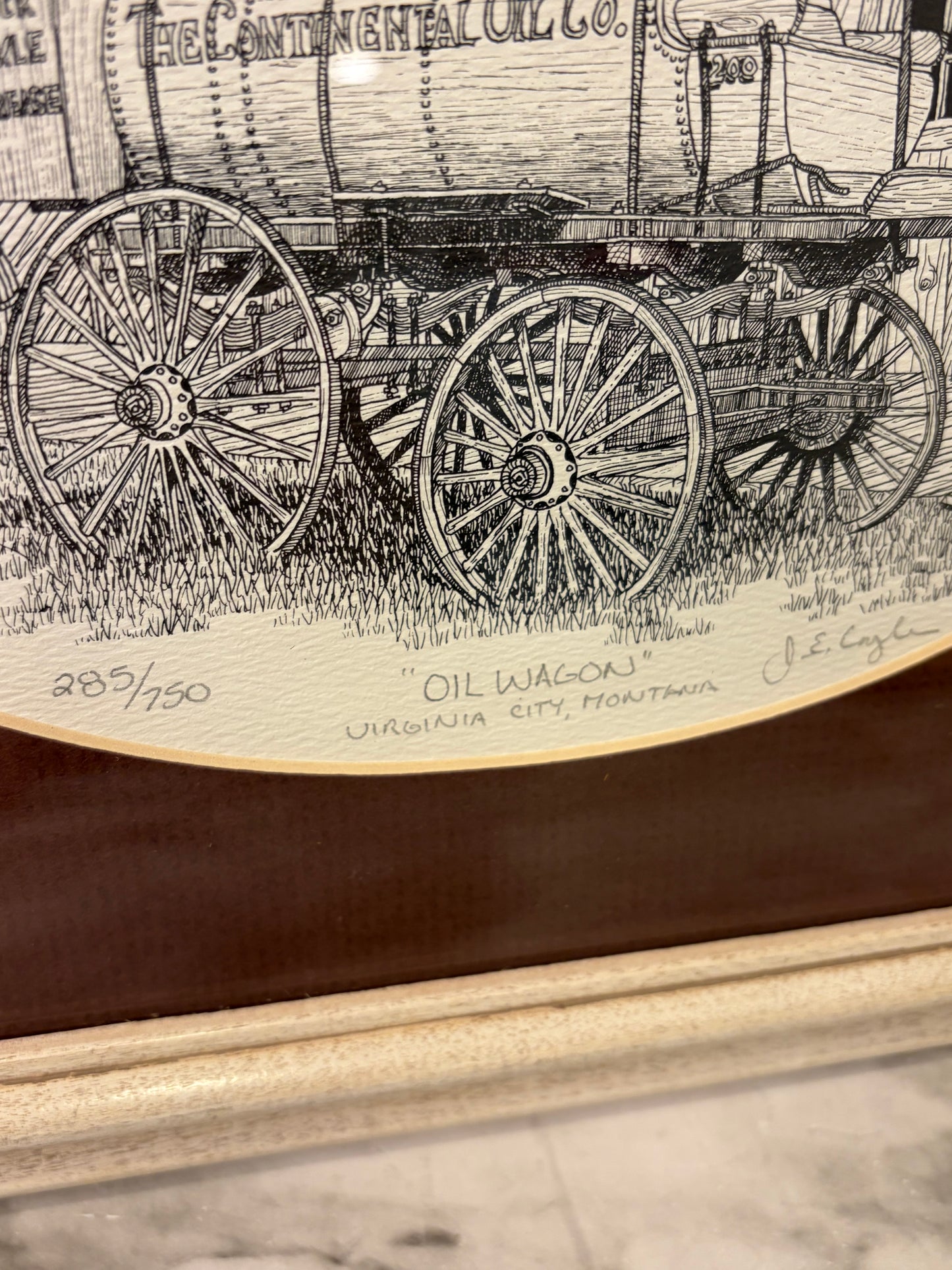 J.E Coyle Signed and numbered Oil Wagon Lithograth