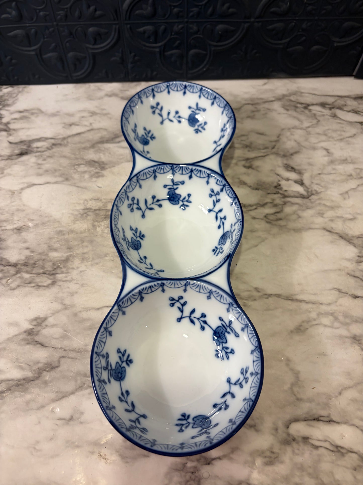 Triple Blue and White Serving Bowls