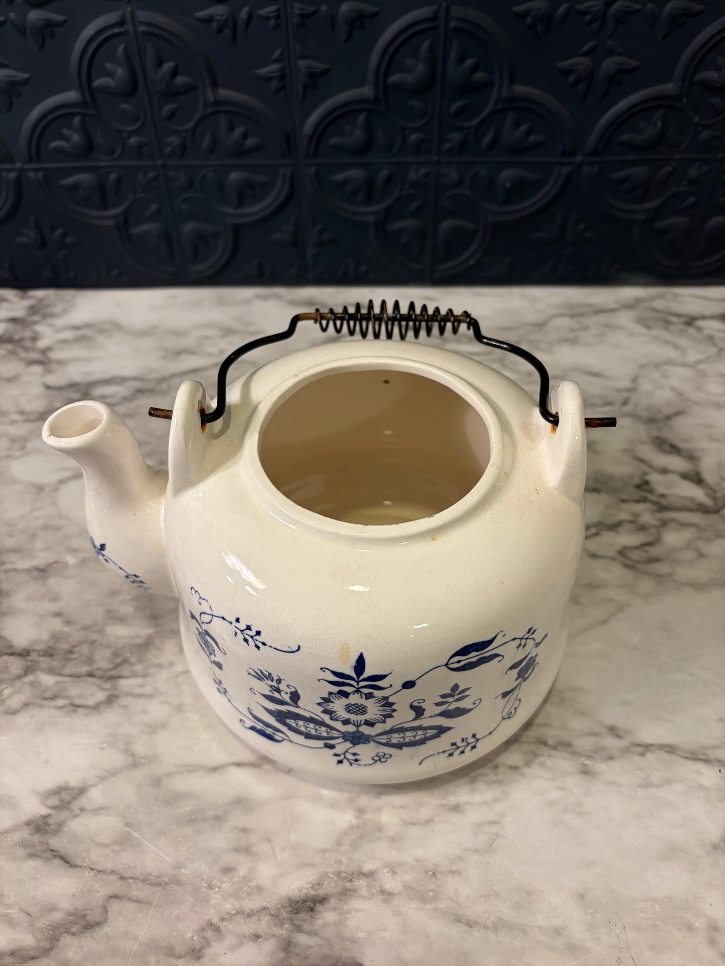 Blue and White Ceramic Teapot no Lid