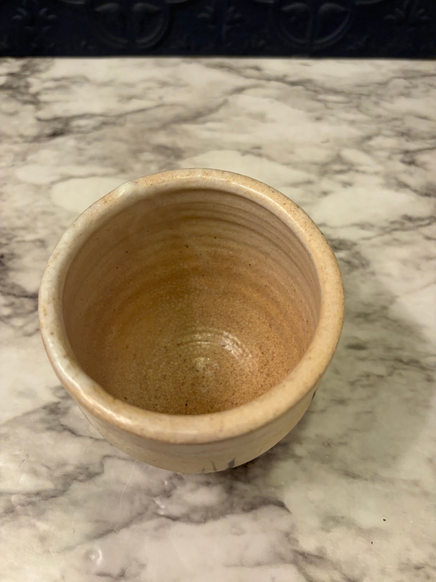 Cream Stoneware Pottery Cup with Slashes