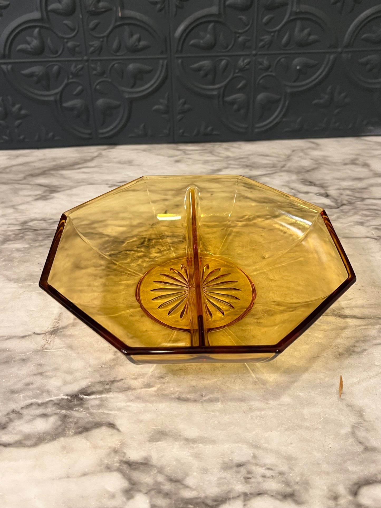 Amber glass split Candy Dish