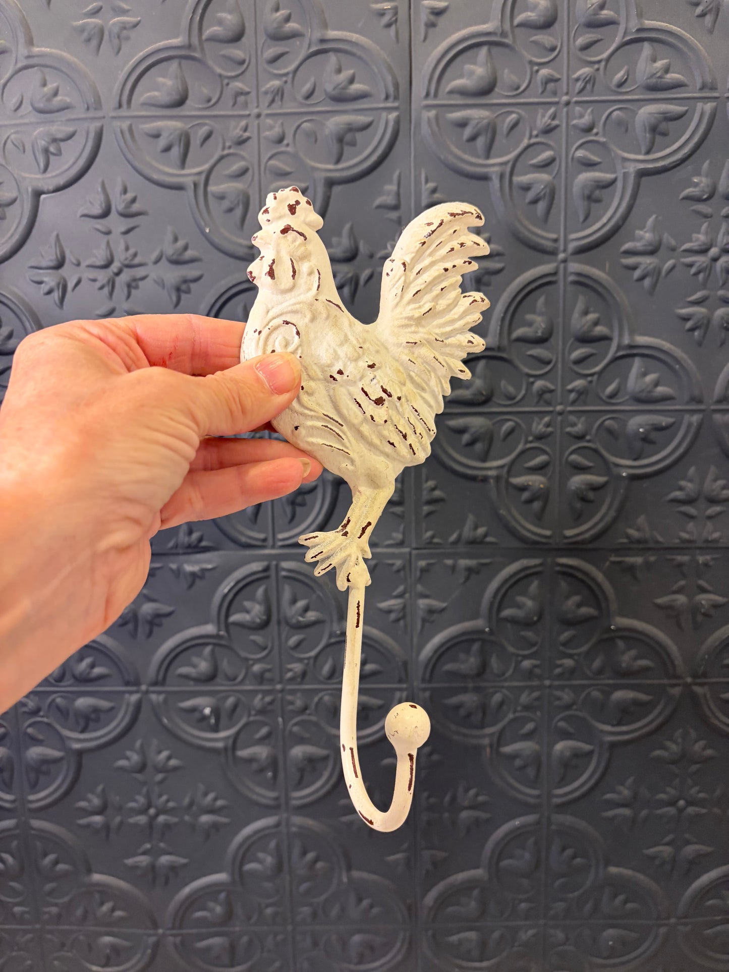 Distressed white Rooster Hook