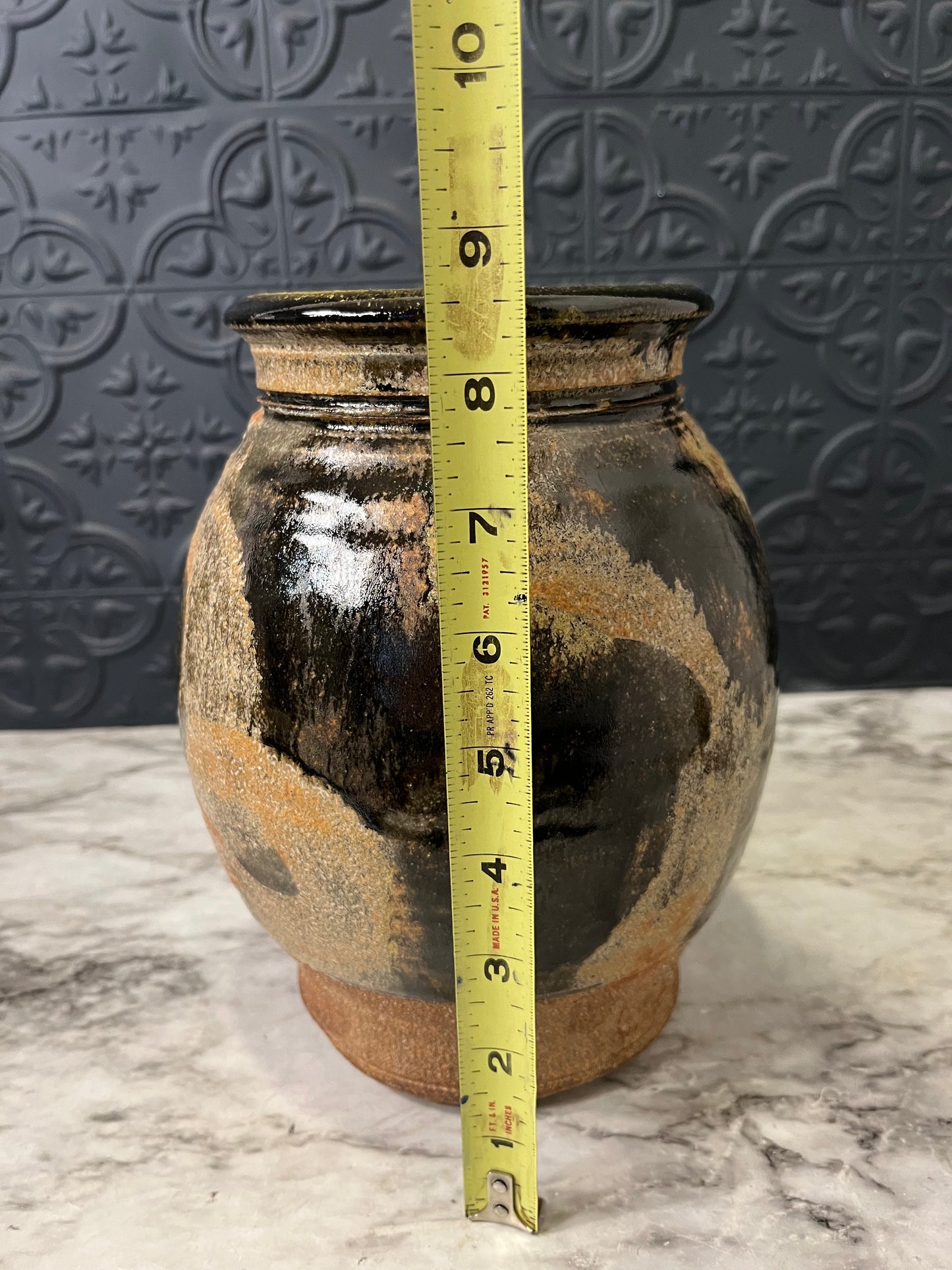 Raku Black and Tan Pottery Vase