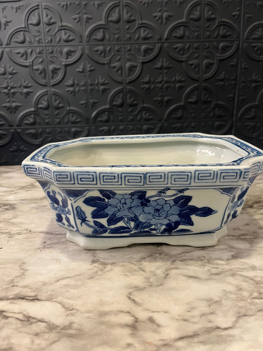 Blue and White Rectangle Planter