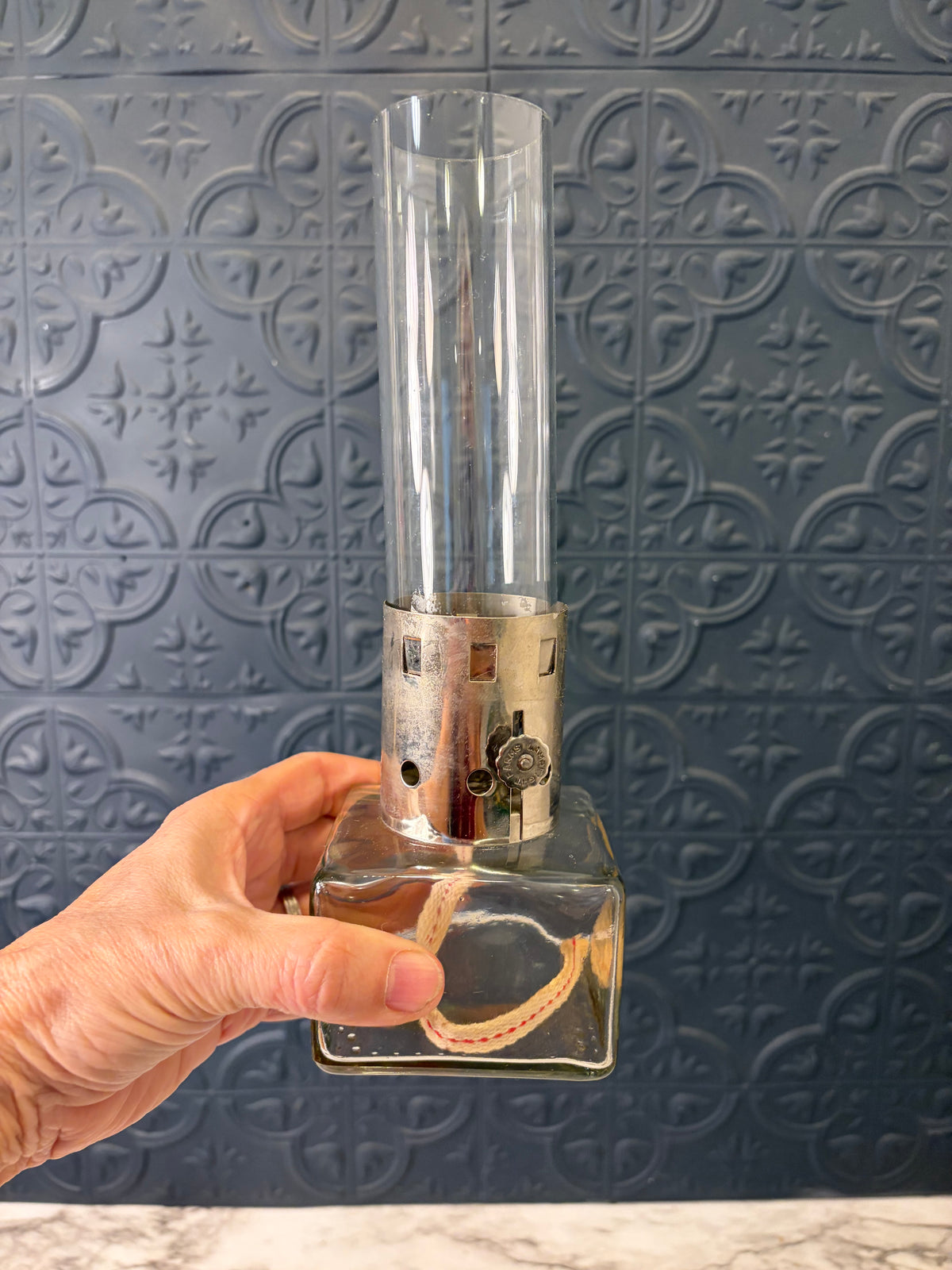 Mini Clear Glass Oil Lamp Square Base with Cylinder