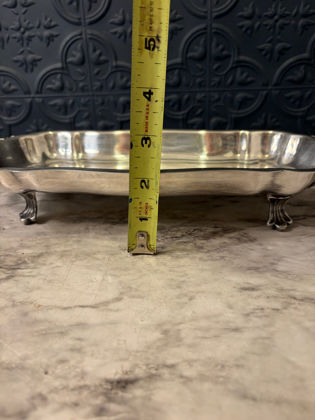 Oval Silver Plate Tray with Feet and Handles