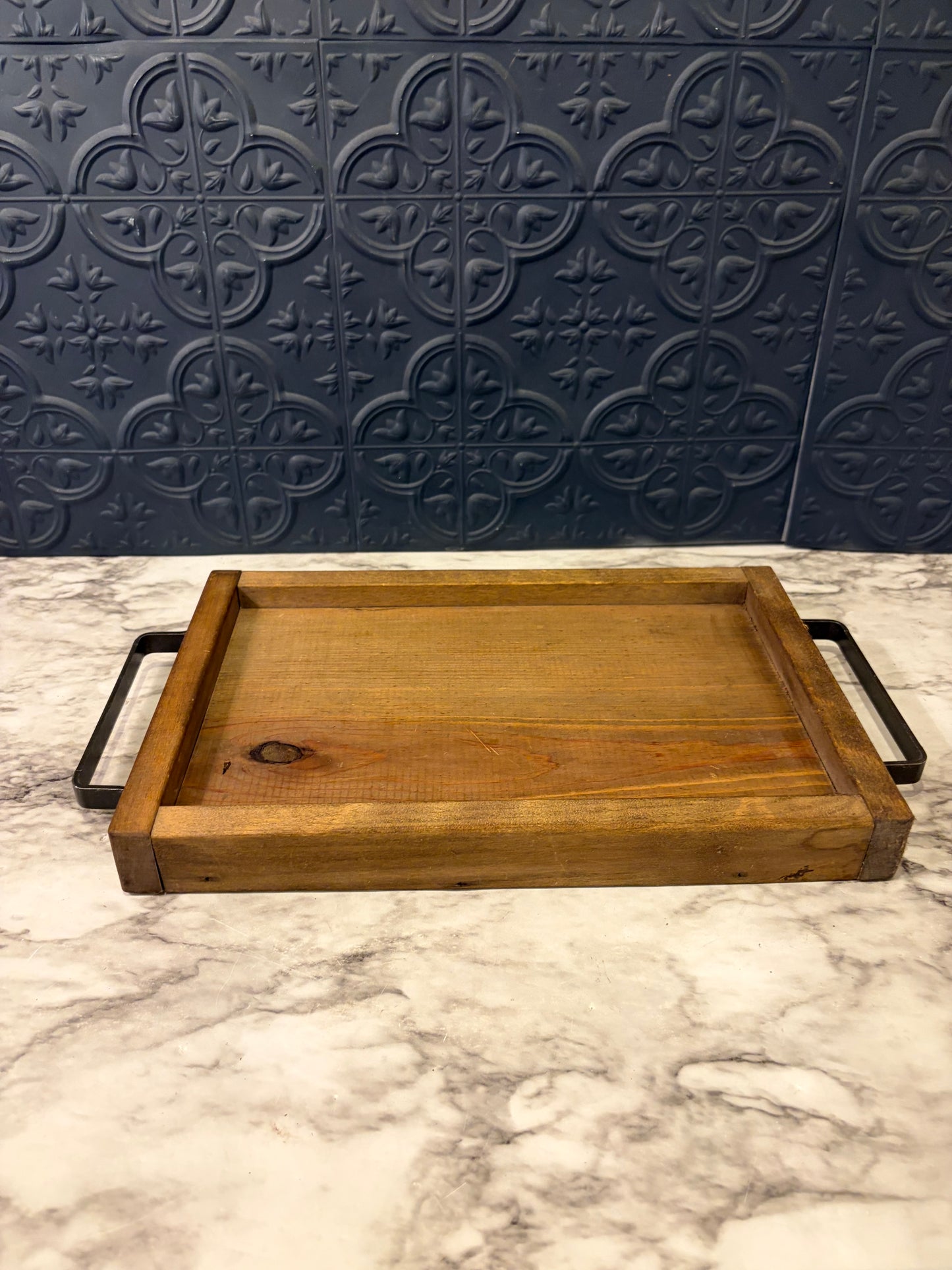 Rectangle Wood Tray with Iron Handles