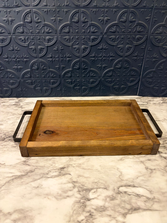 Rectangle Wood Tray with Iron Handles