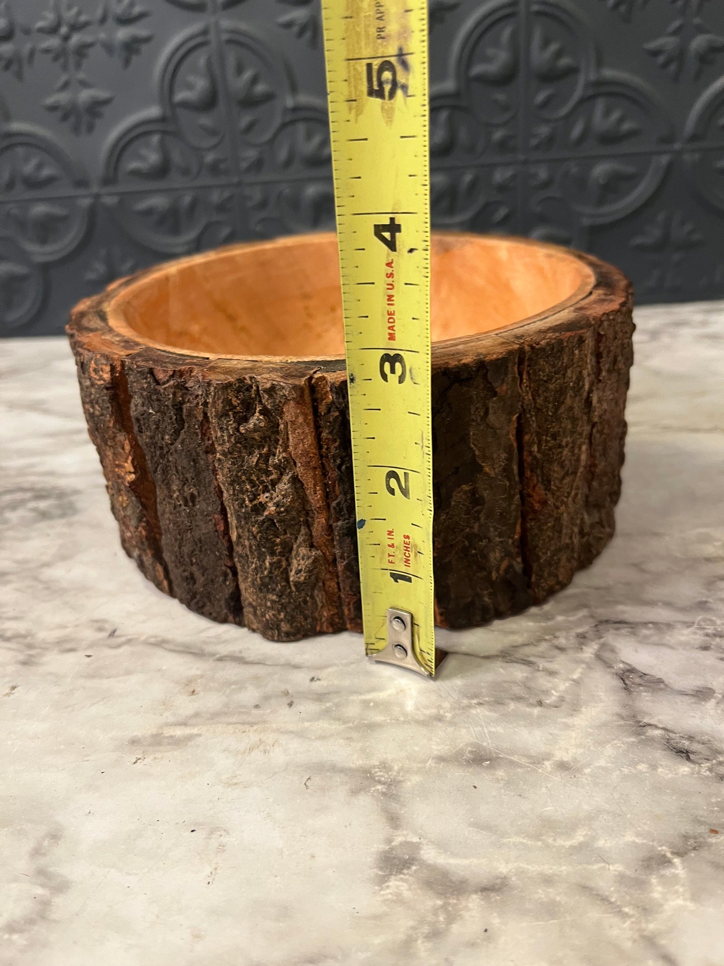Round Wood Serving Bowl with Bark Edges