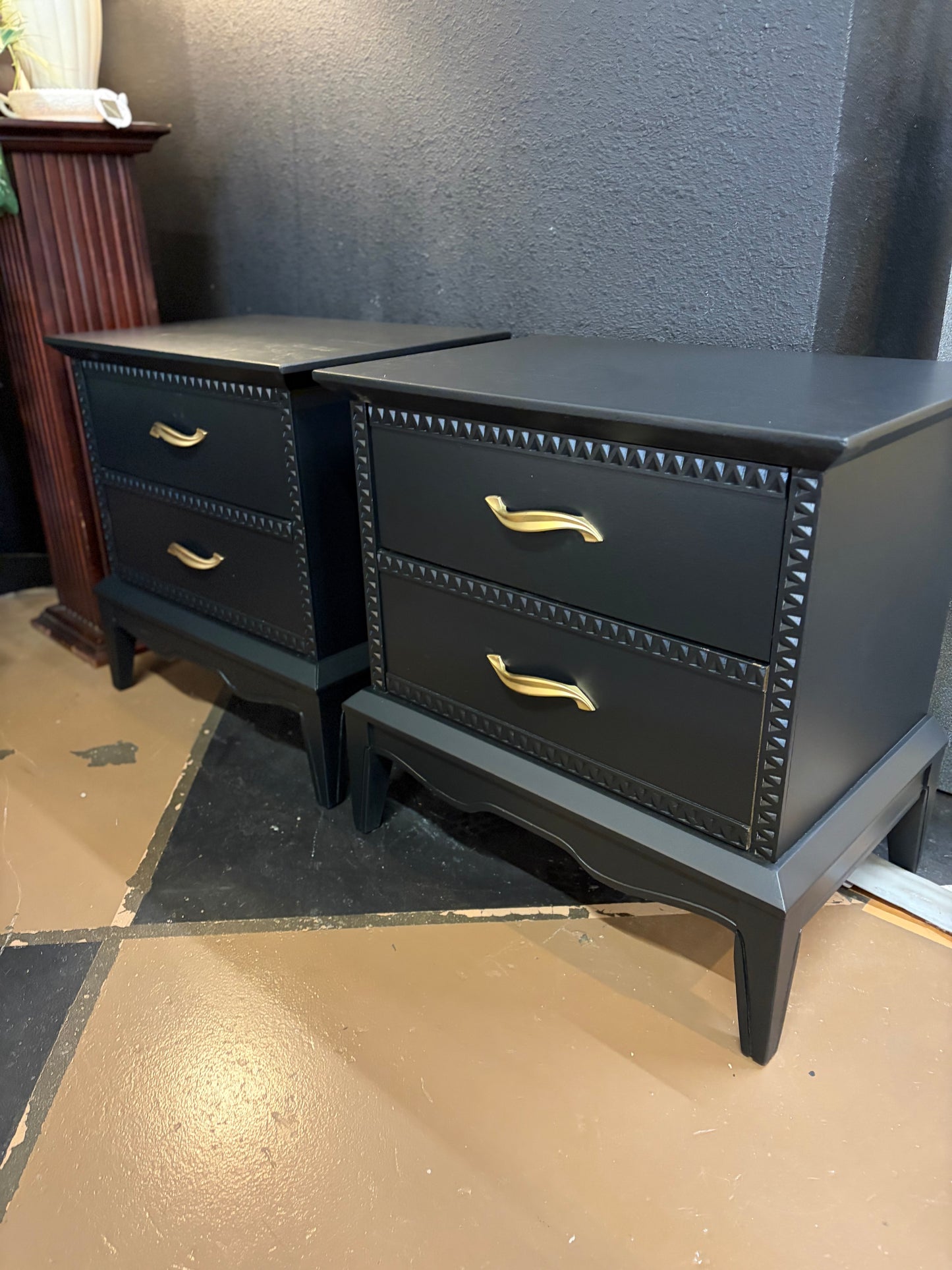 Mid Century Style Night Stands Painted Black Set of 2