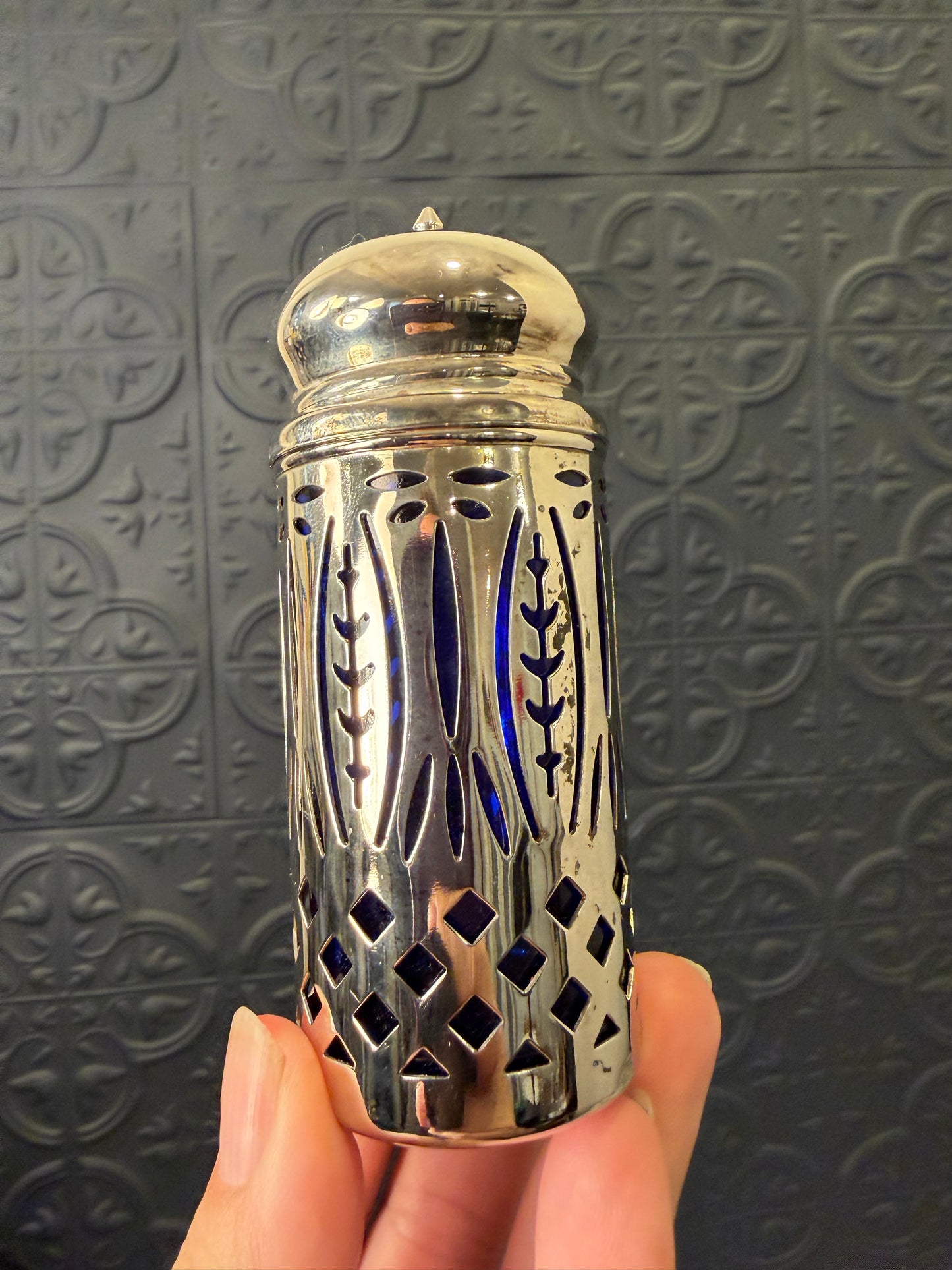 Cobalt Blue glass Silverplate Salt and Pepper Set