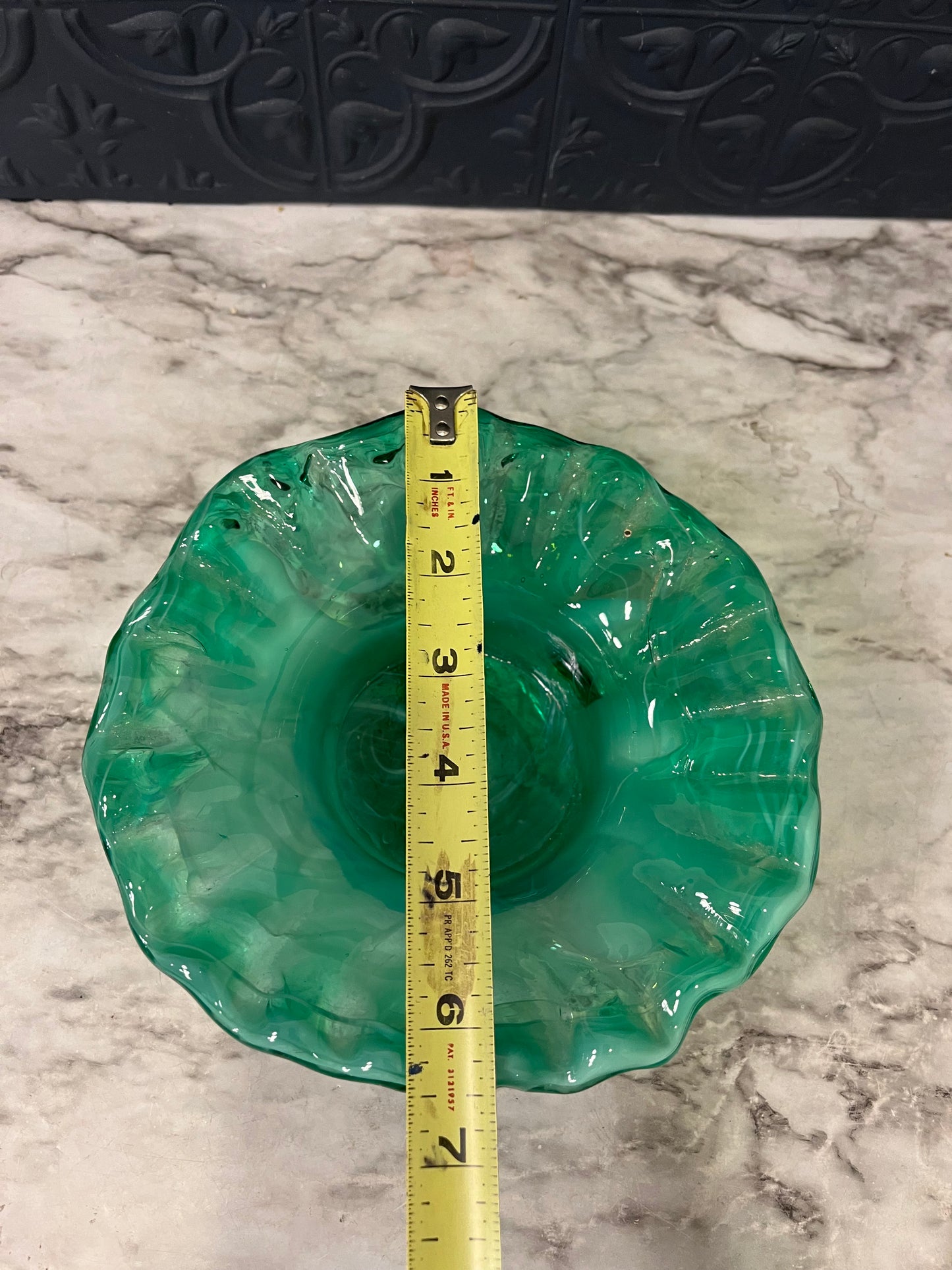 Hand Blown Green Glass Bowl with Ruffle