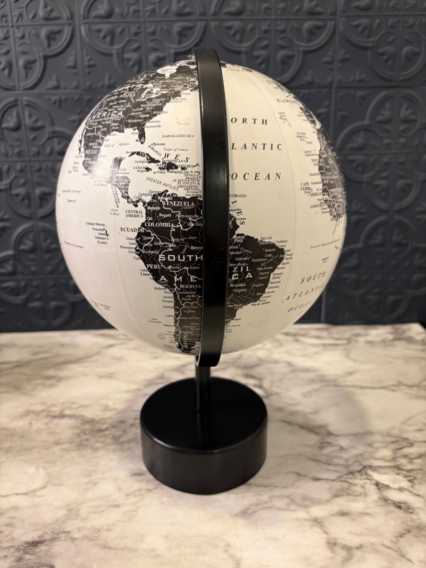 Black and White Globe on Black Base