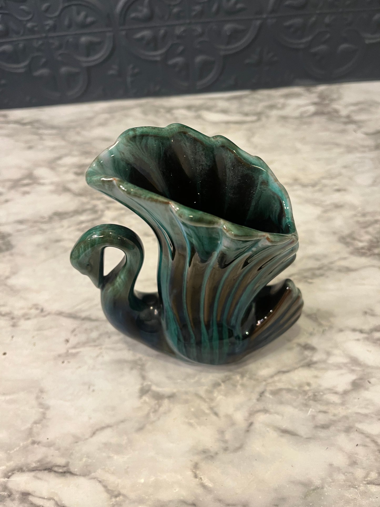 Blue Mountain Pottery Green Swan Vase