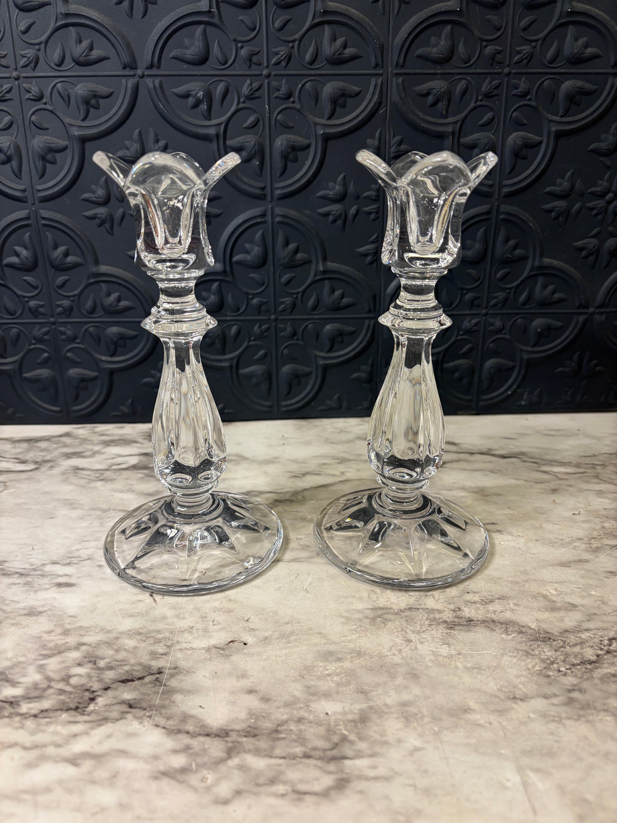 Gorham Crystal Candlesticks Pair 7.25"