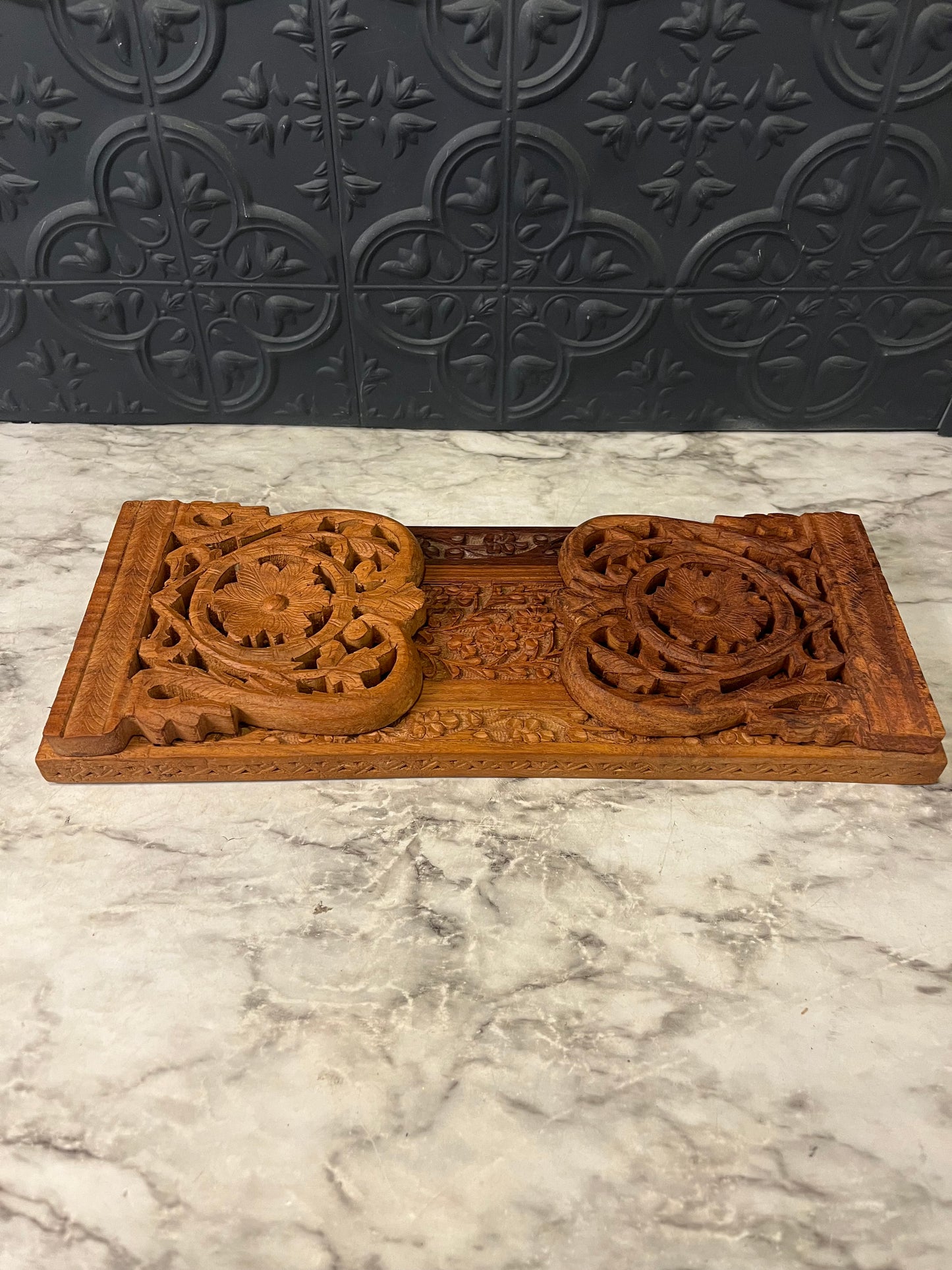 Carved Wood Expanding Tabletop Bookends