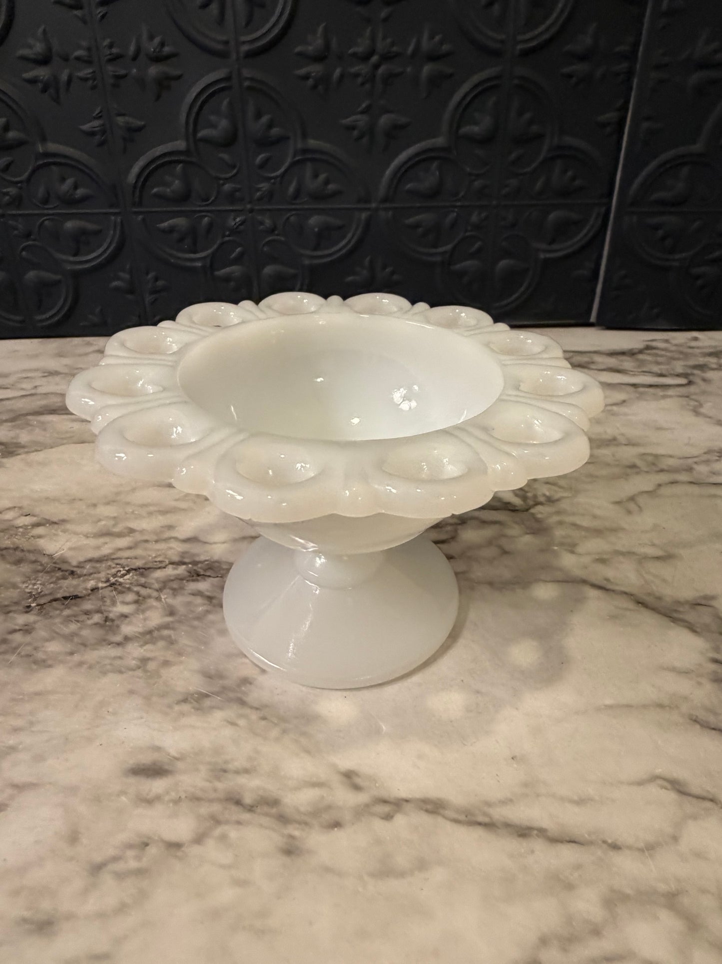 Milk Glass Pedestal Bowl with Lace Edge