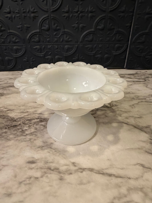 Milk Glass Pedestal Bowl with Lace Edge