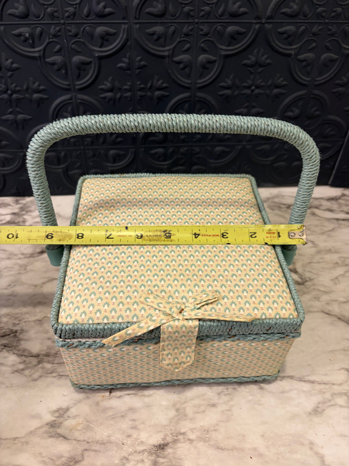 Cream and Blue Square Sewing Box