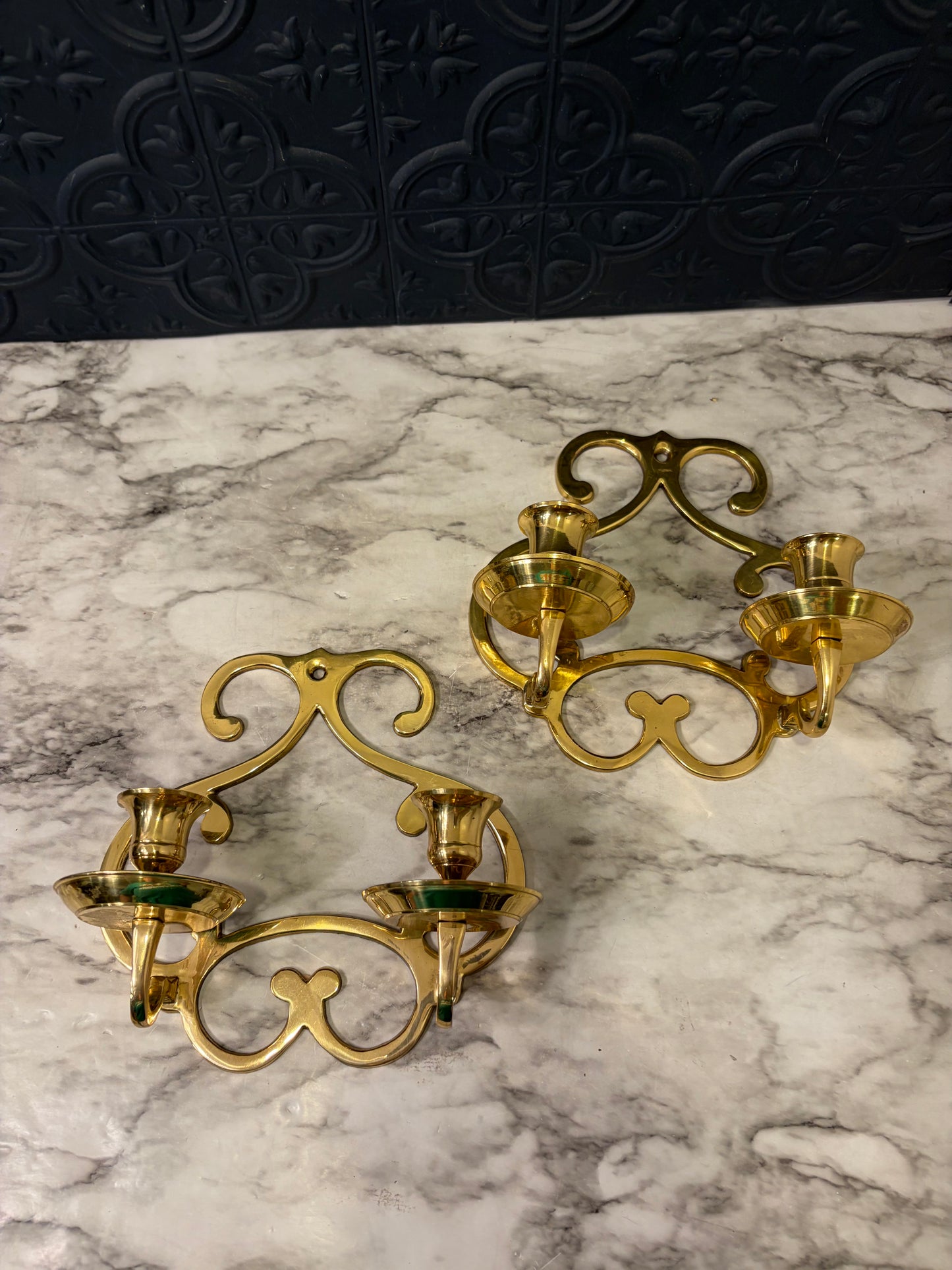 Hollywood Regency Double Brass Candle Sconce Set of 2