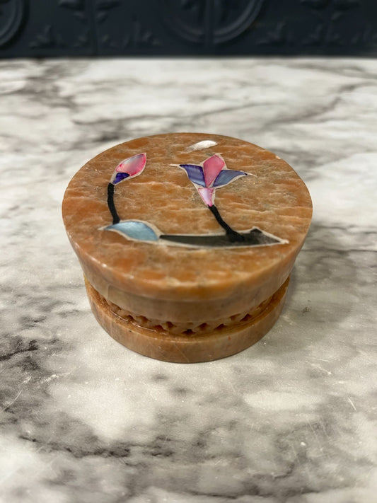 Round Stone Box with flower  inlay