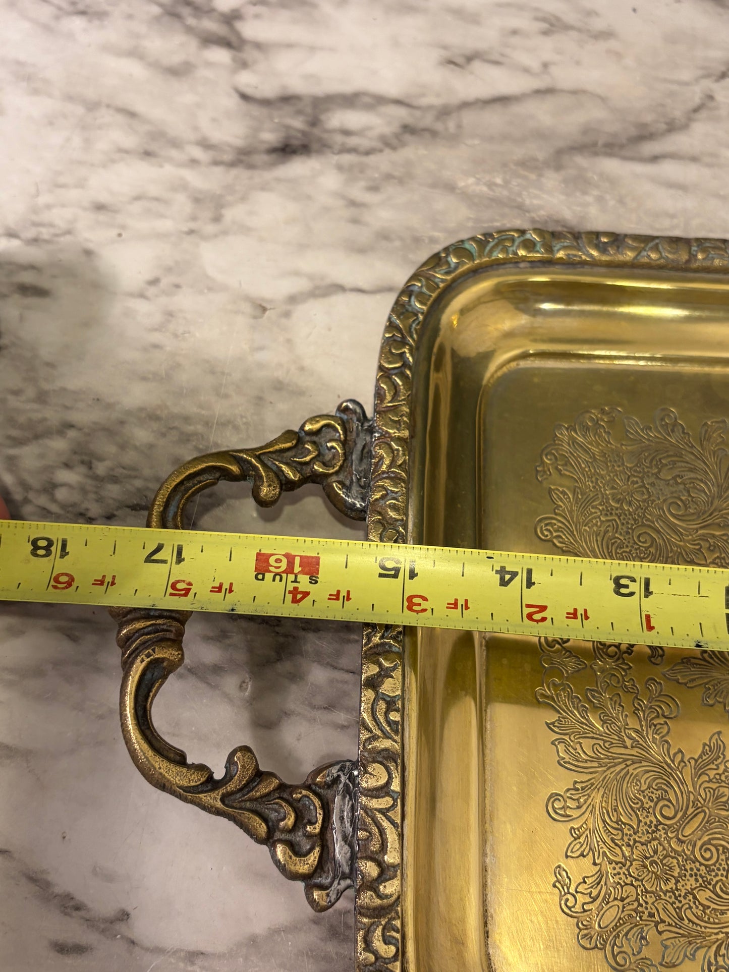 17" Etched Rectangle Metal Tray with Handles