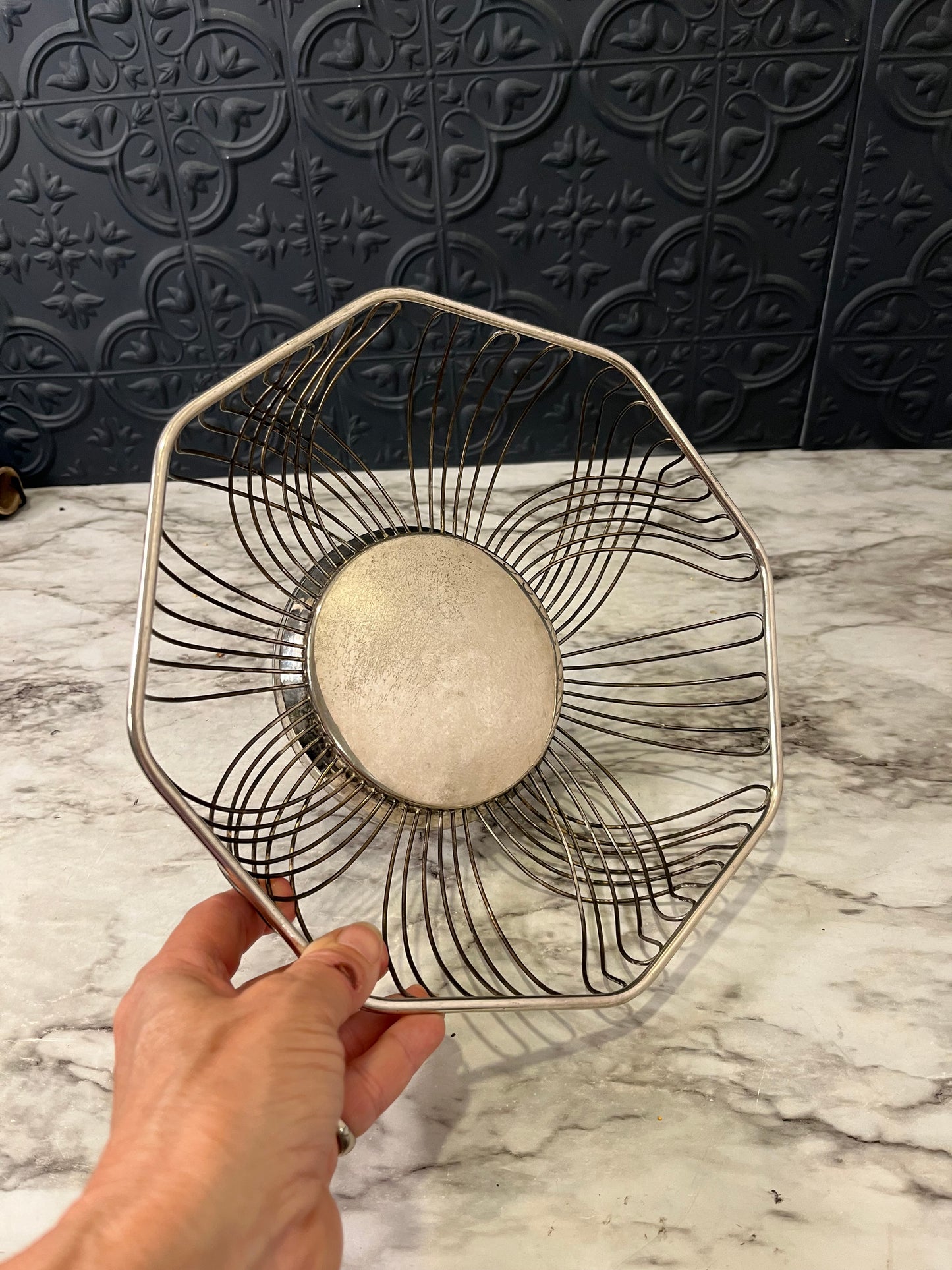 Silver plate octagon wire basket
